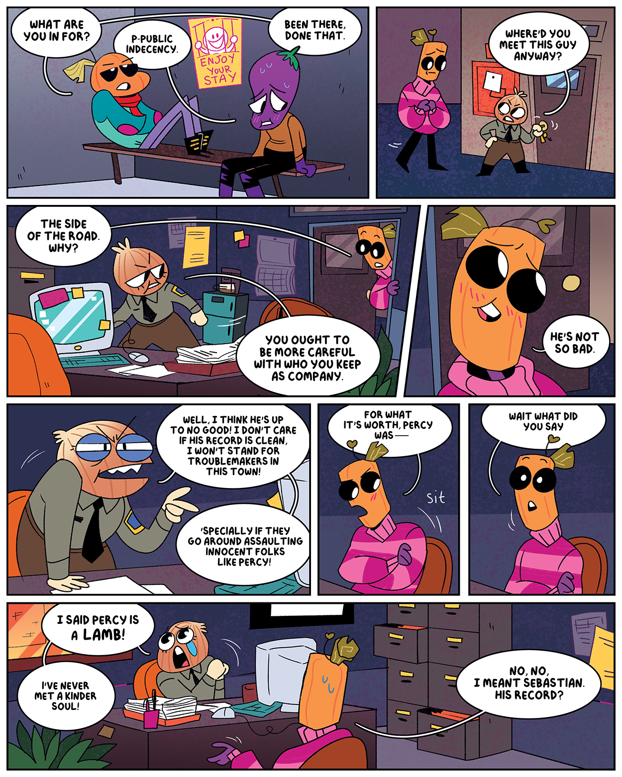spinoff comic idea: eggplant guy and his run-ins with the law